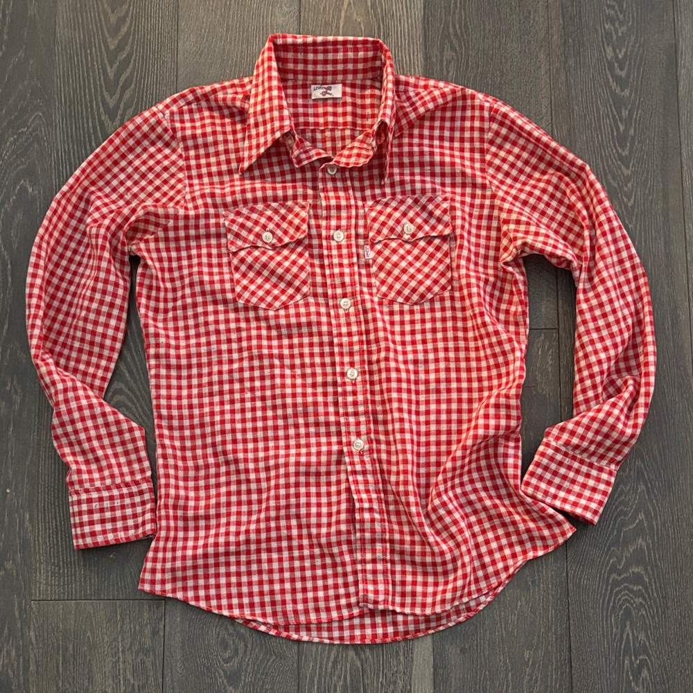 Vintage Big E era (60’s70’s)Levi's Red Plaid Casual Button Down Shirt m28